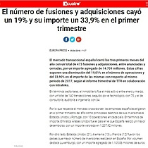 El nmero de fusiones y adquisiciones cay un 19% y su importe un 33,9% en el primer trimestre